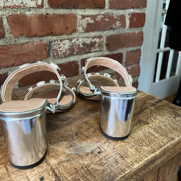 J crew LUCIE Italian leather to strapped metallic sandals with stones 8 1/2 - Picture 6 of 7